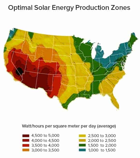 map showing solar energy production in the United States